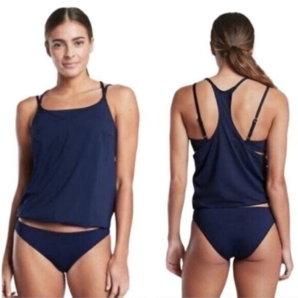 Athleta Seascape Tankini Swim Tank UPF 50+ Blue Beach Vacation Pool 34 D/DD